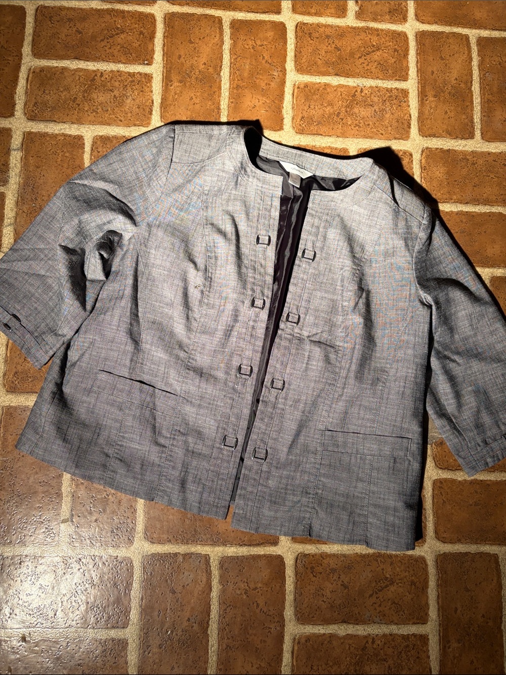 Gray Women's Boxy Collarless Jacket